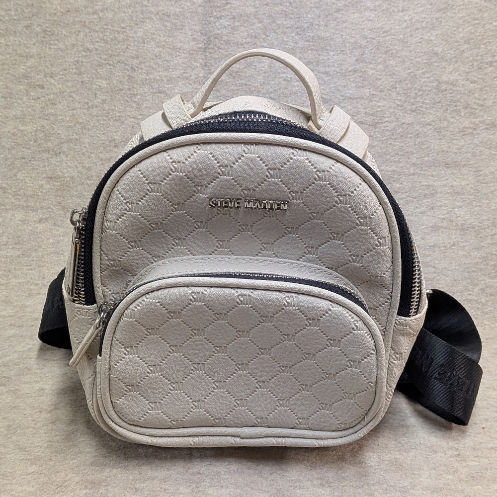 Steve Madden Cream Logo Mini Backpack On The Go Purse Zipper Bag